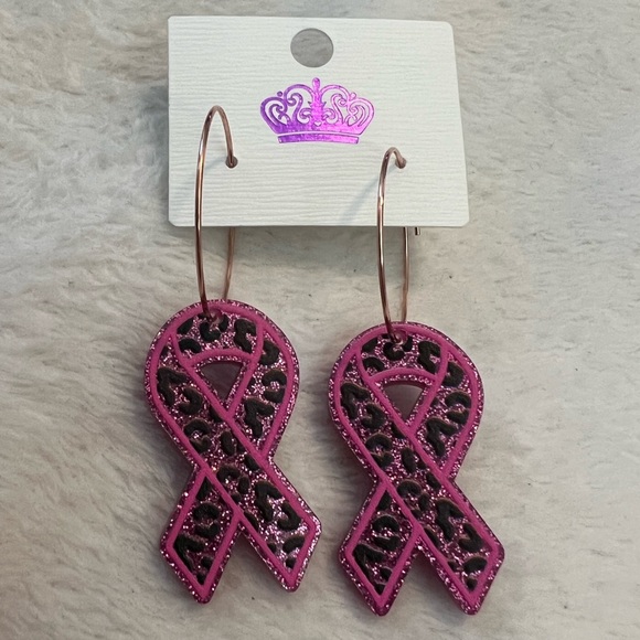 Jewelry - Breast cancer awareness leopard cheetah print ribbon earrings
